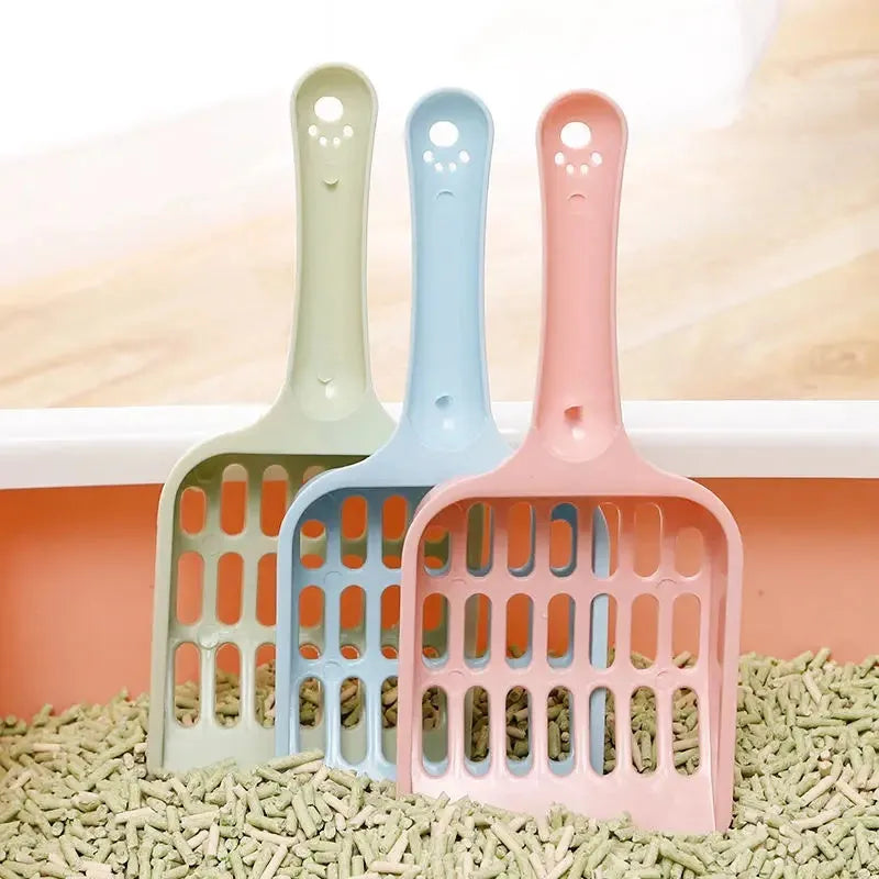 Plastic cat litter scoop in blue colour showing sand shovel design for litter tray cleaning