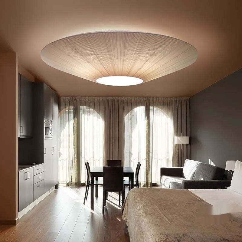 Minimalist ceiling lamp in white or beige, 50cm or 60cm diameter, alloy and fabric, warm light