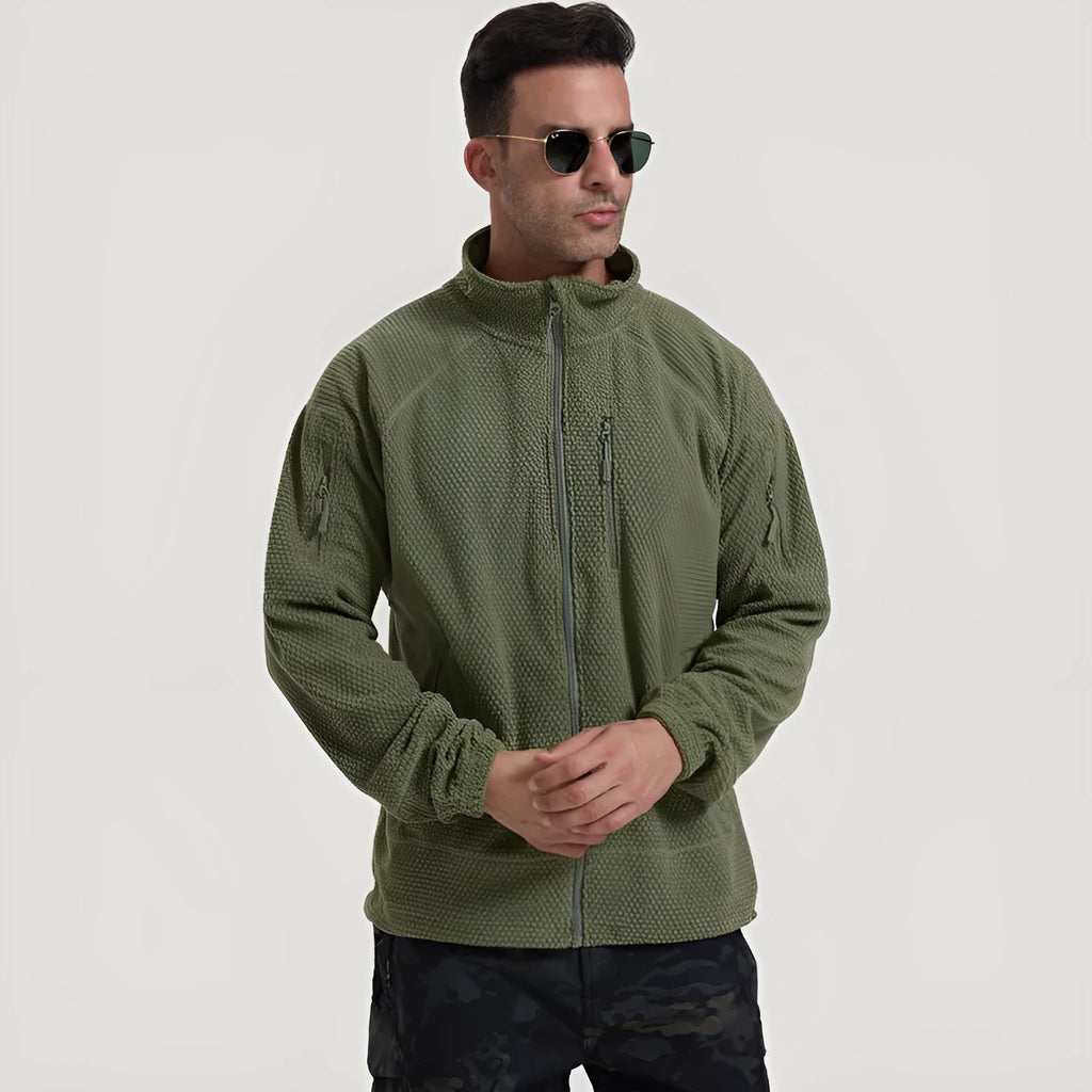 Solid colour polar fleece cycling jacket shell coat for men and women, black option, front view
