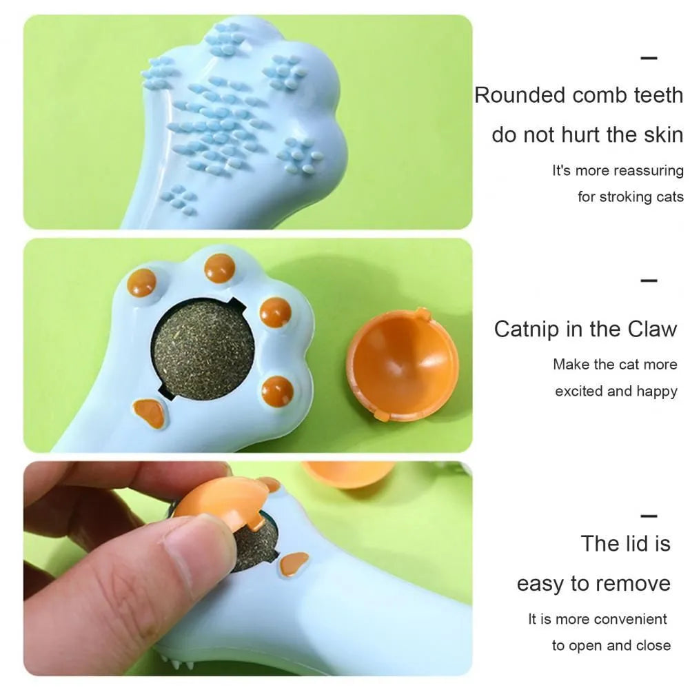 Cartoon design cat massage comb toy with catnip compartment and gentle comb teeth