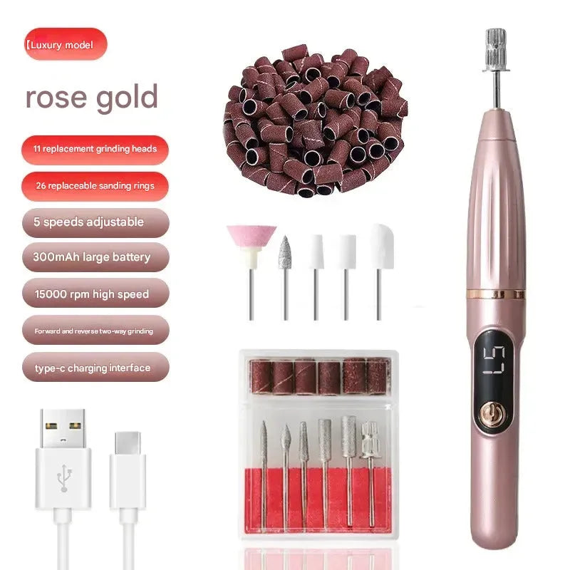 Compact electric nail file with LCD display in grey colour option