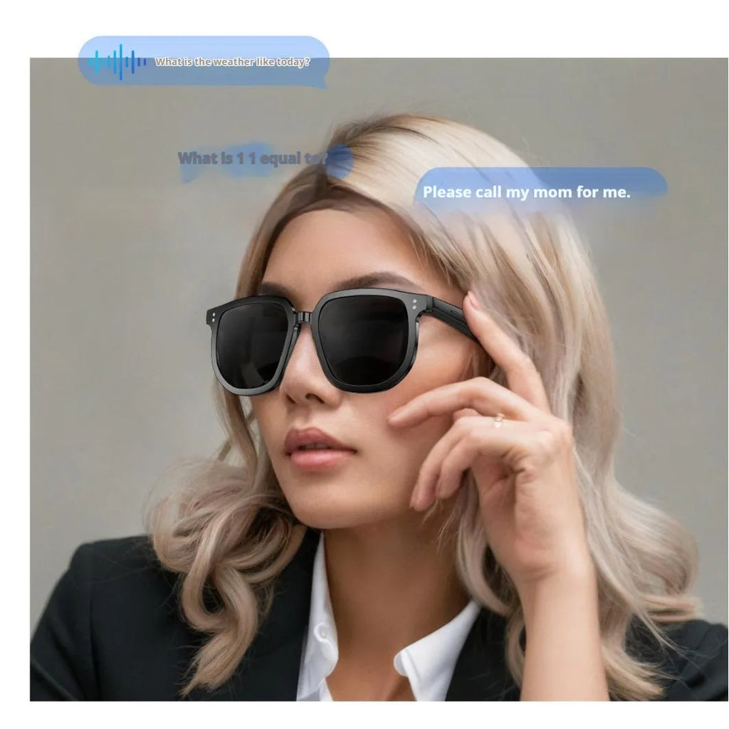 Black AI smart glasses with Bluetooth audio and sunglasses functionality