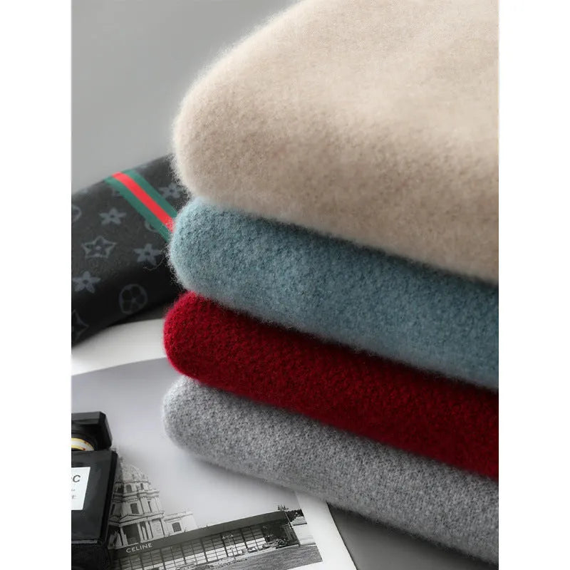 Slim-fit half-zip knitted sweater in sheep wool, shown in raw velvet camel colour