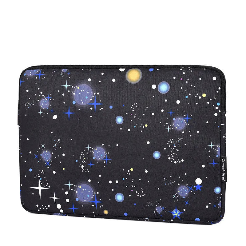 Canvasartisan black polyester notebook case with zipper and starlight pattern, medium size horizontal square shape