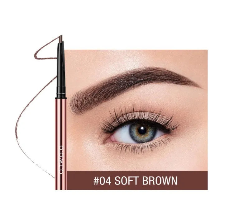 Eyebrow makeup pencil in colour box packaging, shown in shades of Auburn, Blonde, Caramel, Dark Brown, Soft Brown, and Taupe.