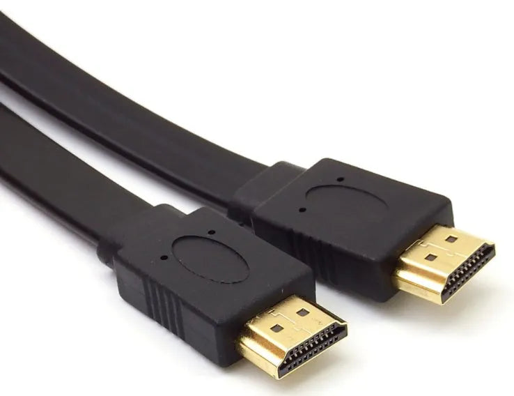 Flat HDMI cable with HDMI connectors showing length options from 0.3 to 10 metres
