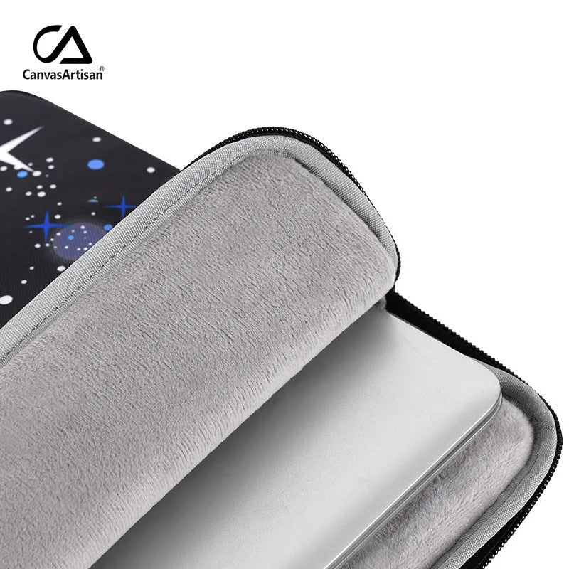 Canvasartisan black polyester notebook case with zipper and starlight pattern, medium size horizontal square shape