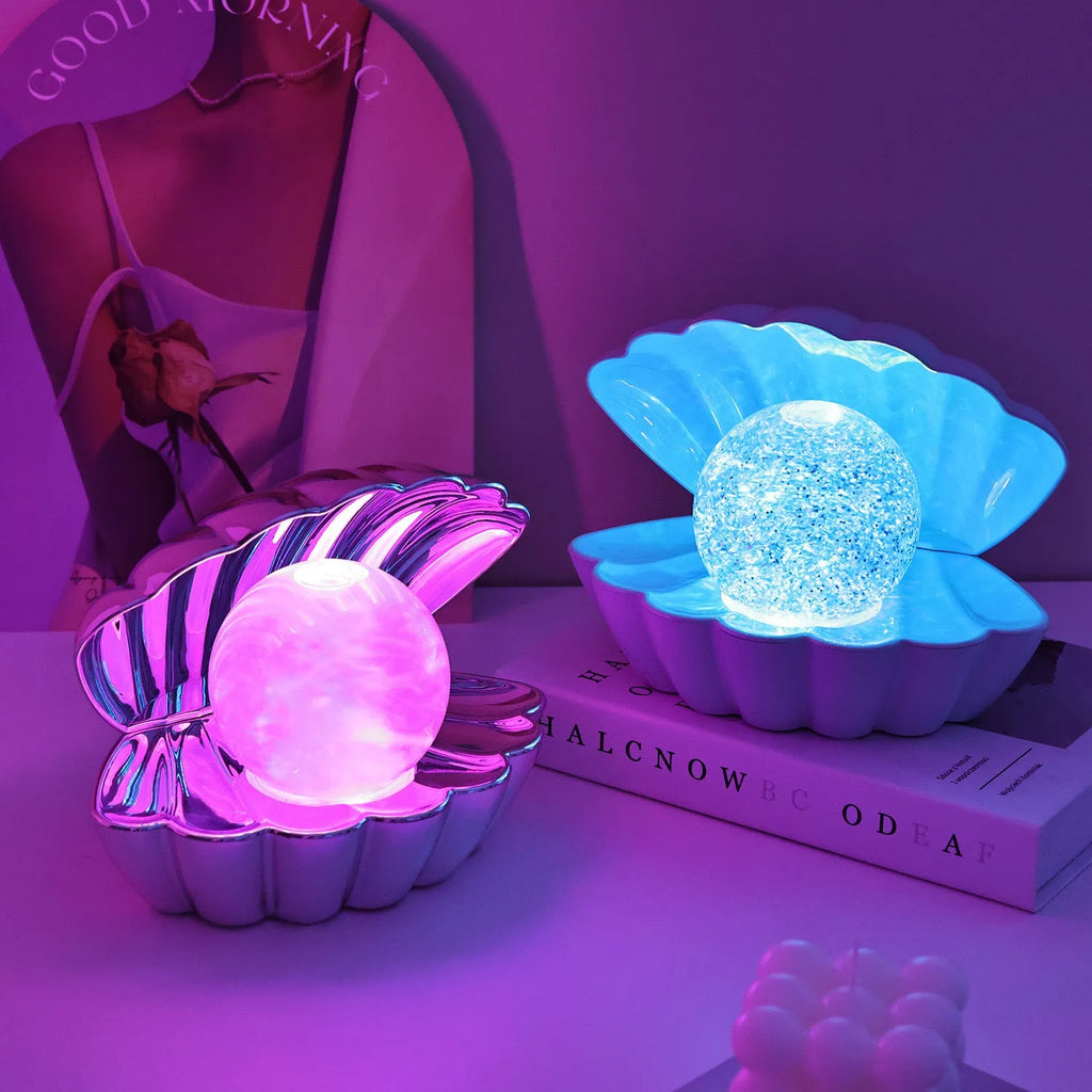 Shell-shaped decorative night lamp with neon lighting in cloud mist colour variant