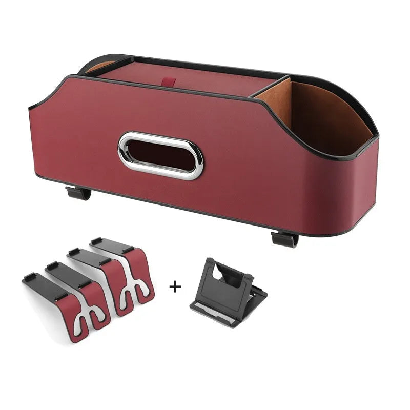 Genuine leather car tissue box for buggy suspension in beige colour showing size and mounting