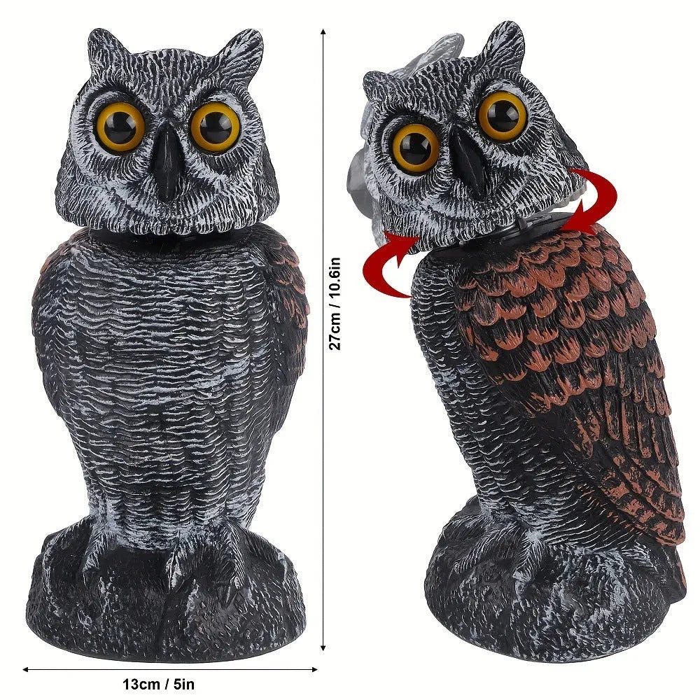 Artificial owl bird scare ornament with shaking head design for outdoor garden protection