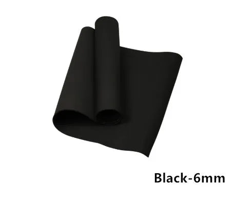 EVA foam yoga mat in blue, showing textured anti-slip surface, with a black OPP storage bag beside it.