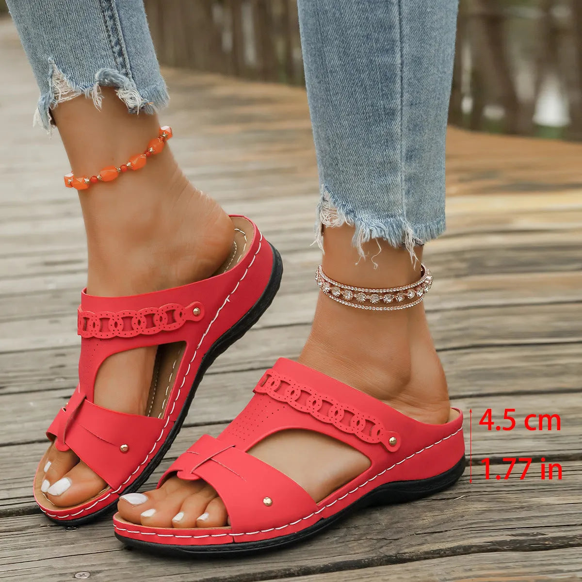 Roman style slippers with slope heel and fish mouth toe holder in multiple colour options