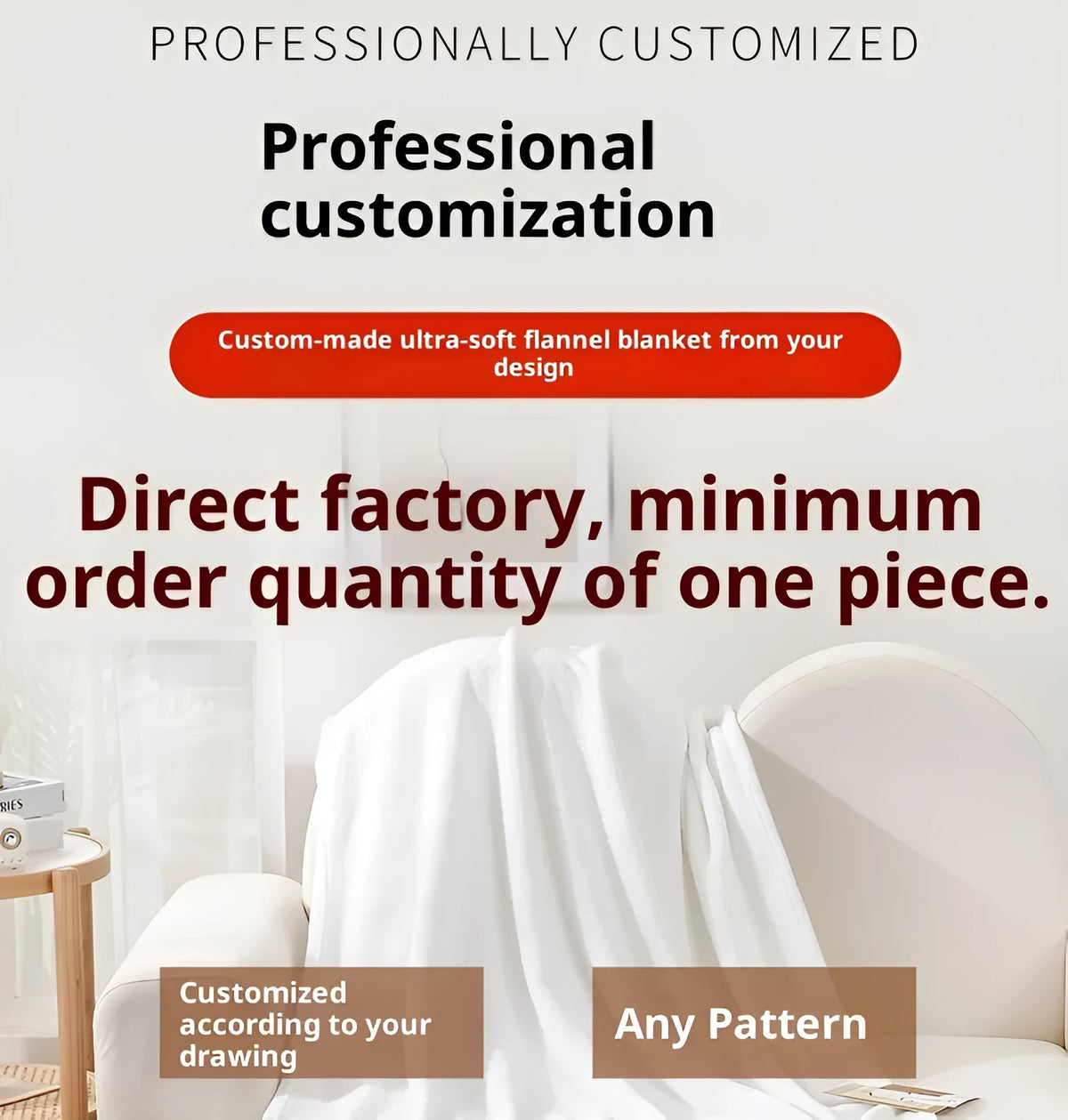 Custom polyester flannel blanket with digital photo print, available in sizes from 70cm x 100cm to 150cm x 200cm