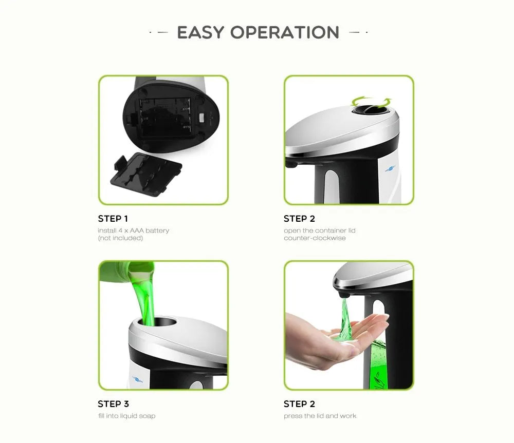 Automatic touchless soap dispenser, 400ml, ABS electroplated, 14.7 x 9 x 21.3cm, black