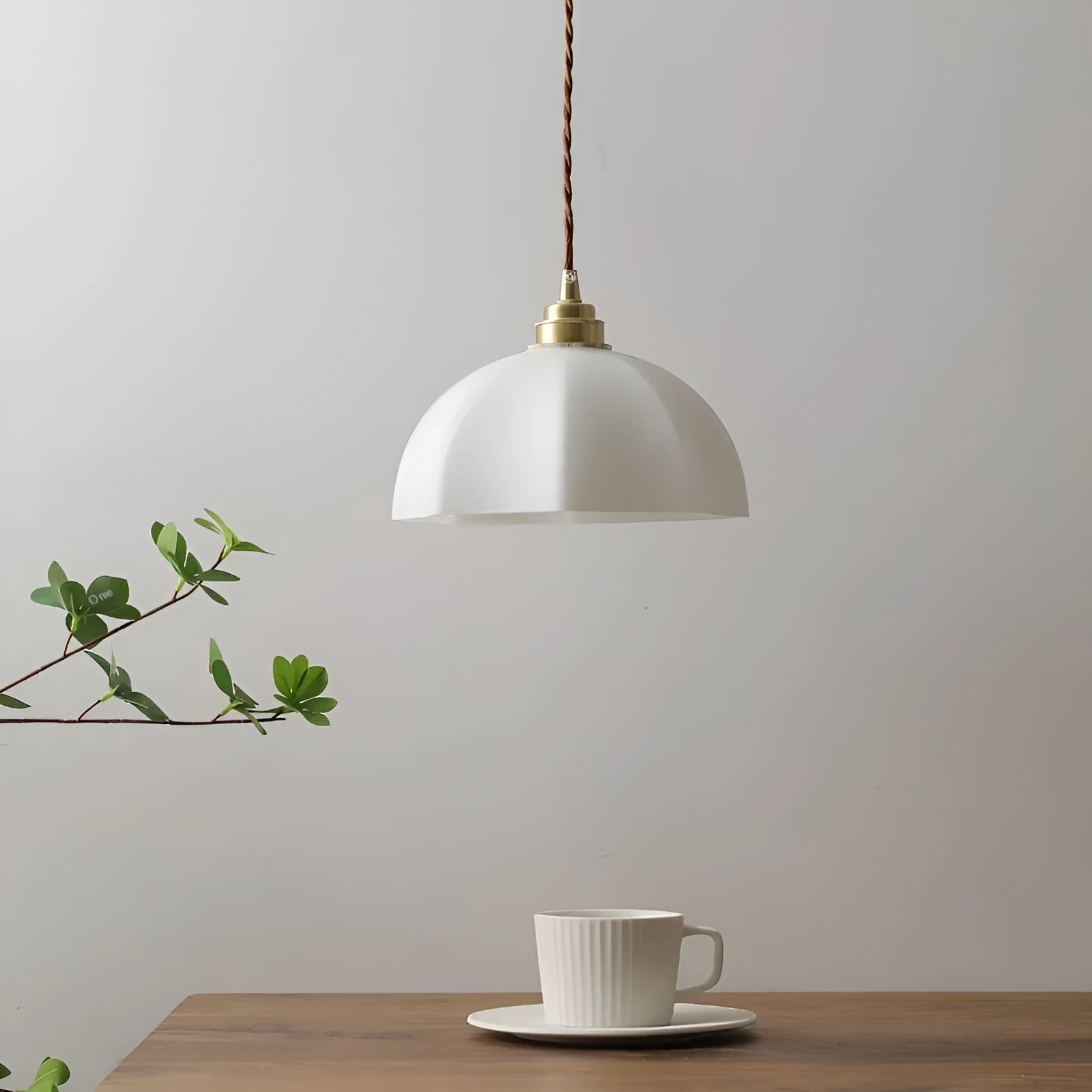Brass Chinese-style pendant light with copper glass shade for indoor ceiling mounting