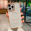 Lens transparent magnetic phone case for iPhone showing hard shell in purple colour