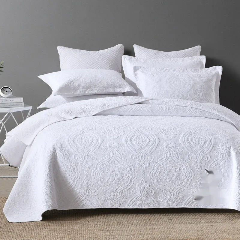 Pure cotton double-sided bed cover three-piece set with embroidery detail for standard bed sizes