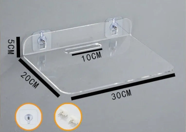 Acrylic right angle camera shelving bracket in black, 13.5x11.5x5.5cm, for no-drill wall mount