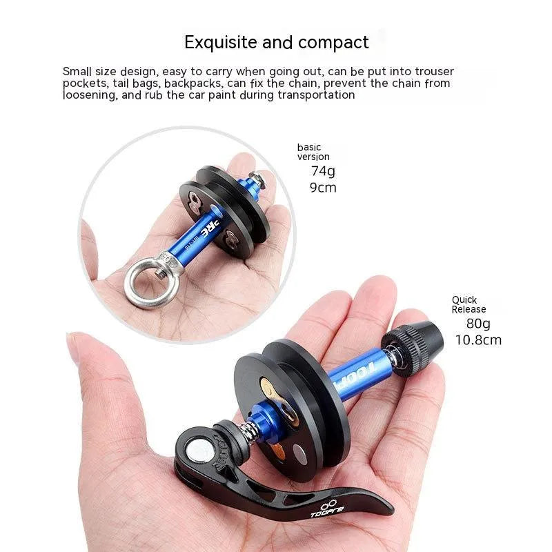 Aluminium bicycle chain cleaning tool with holding mechanism and tension gauge