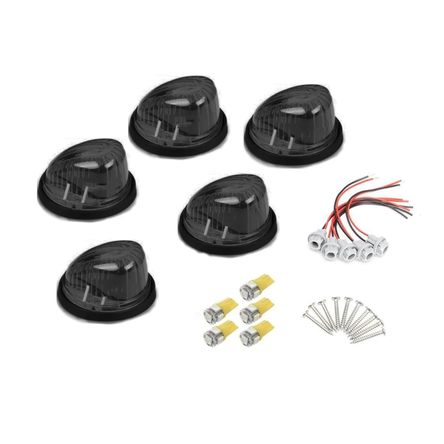 Commercial vehicle LED roof cab marker light kit with yellow polycarbonate lens and T10 bulbs