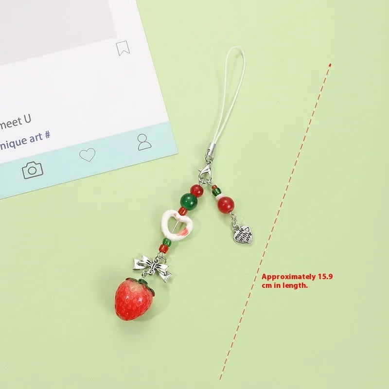Fruit-themed plastic resin phone charm keychain pendant with half-handmade designs
