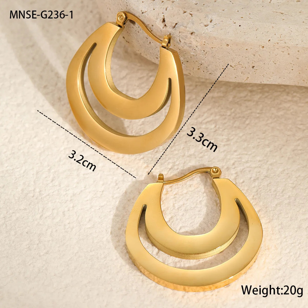 Geometric French earrings with round ring design in gold or steel metallic colours