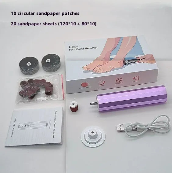 Exfoliating foot file and nail trimmer kit with sandpaper wheels in pink colour option