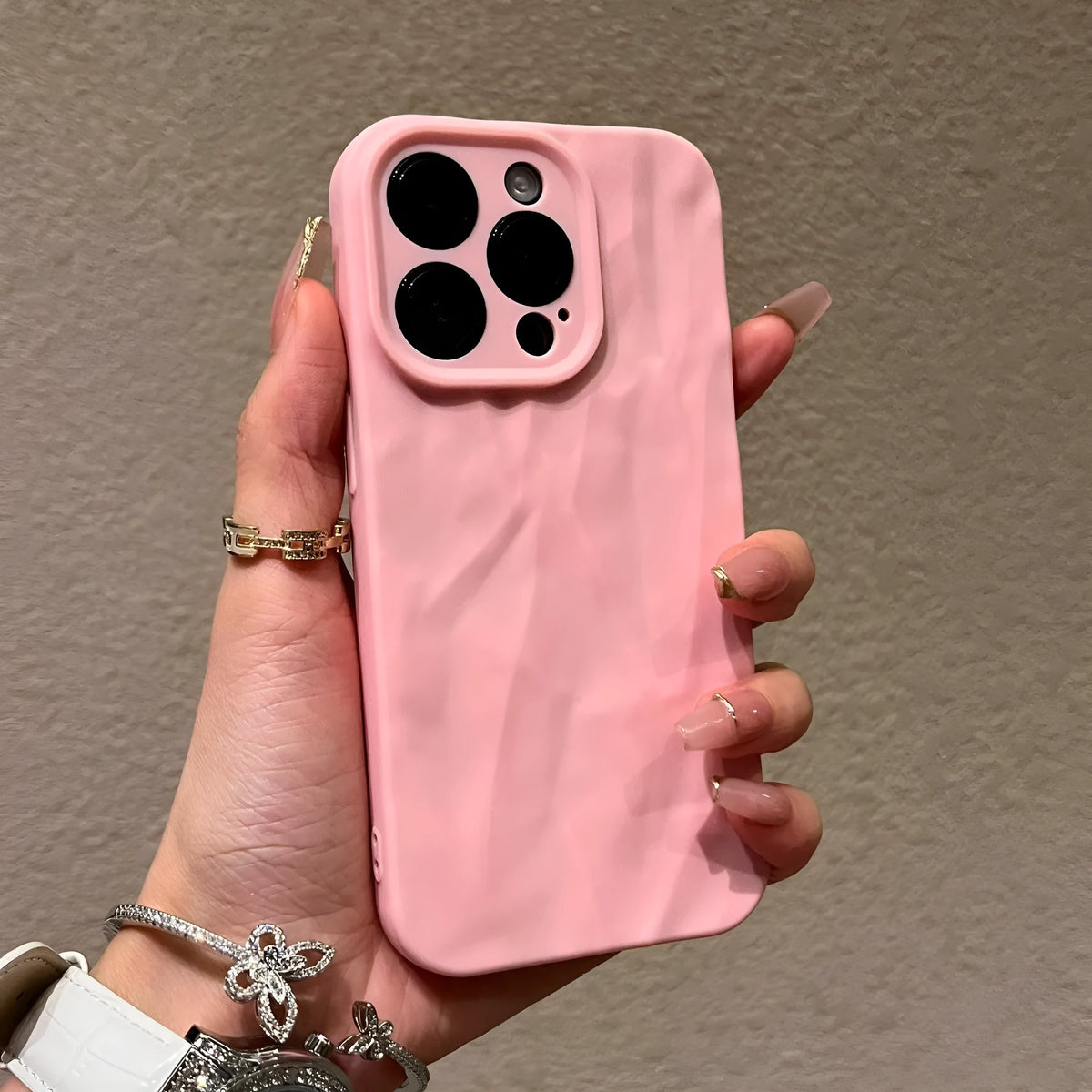 Advanced Skin Wrinkled Silicone Phone Case for iPhone 15 14 13 12 in black with textured wrinkle finish
