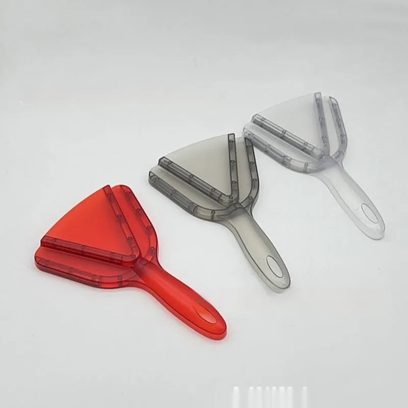 Adjustable telescopic plastic bottle opener in red, clear, and grey colours on a white background.