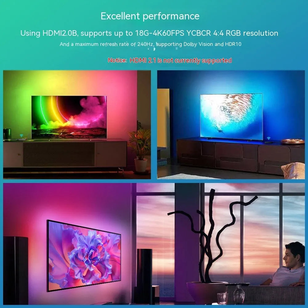 Smart LED light strip for television backlighting with voice control and three length options.