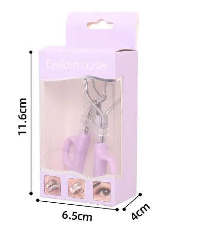 SUNFLOWER brand eyelash curler with A4 scissor handle showing pink and purple colour options