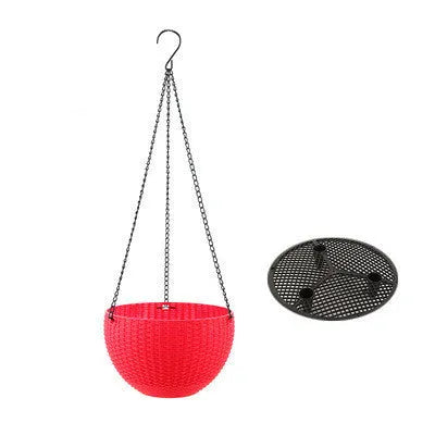 Injection-moulded plastic hanging basket with inner tank, 210mm diameter, 450mm chain