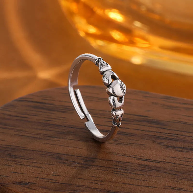 Retro silver heart-shaped open ring made of copper with minimalist love heart design