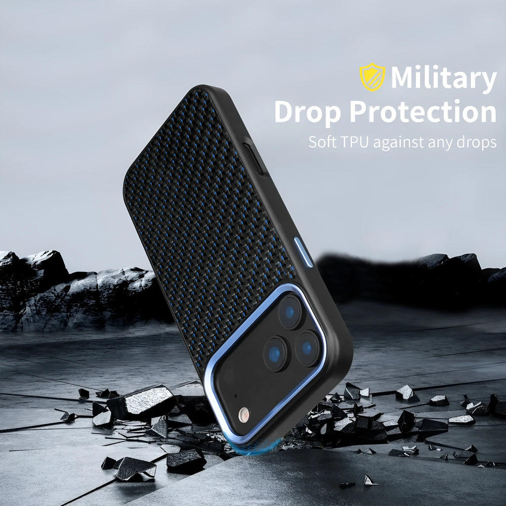 Carbon fiber 3K twill TPU phone case for iPhone with magnetic suction, available in six colours