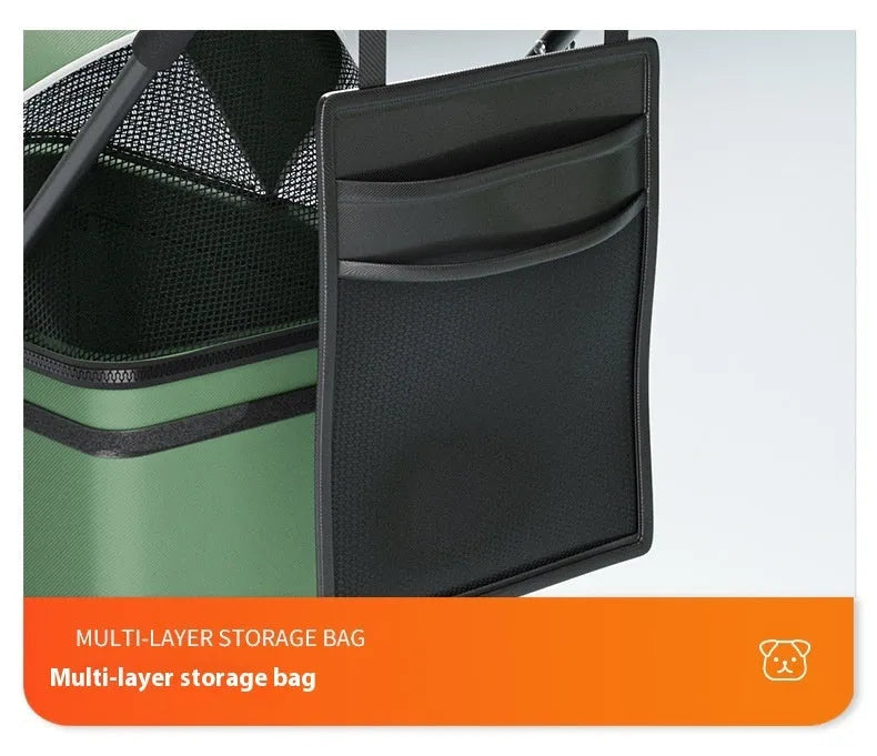 Black warrior style pet cart with detachable components and one-click folding mechanism