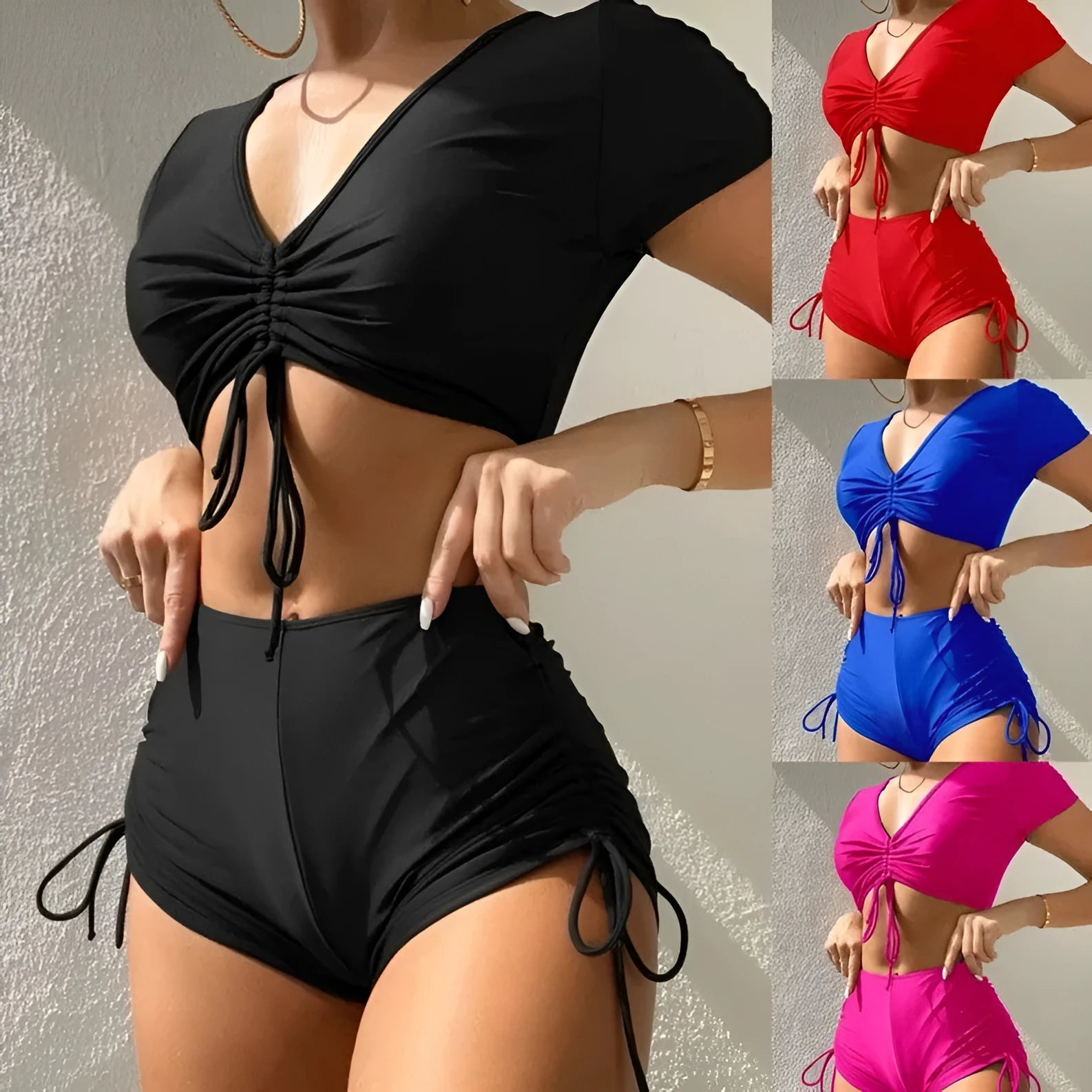 Lady's two-piece lace-up swimsuit with a bow in various colours