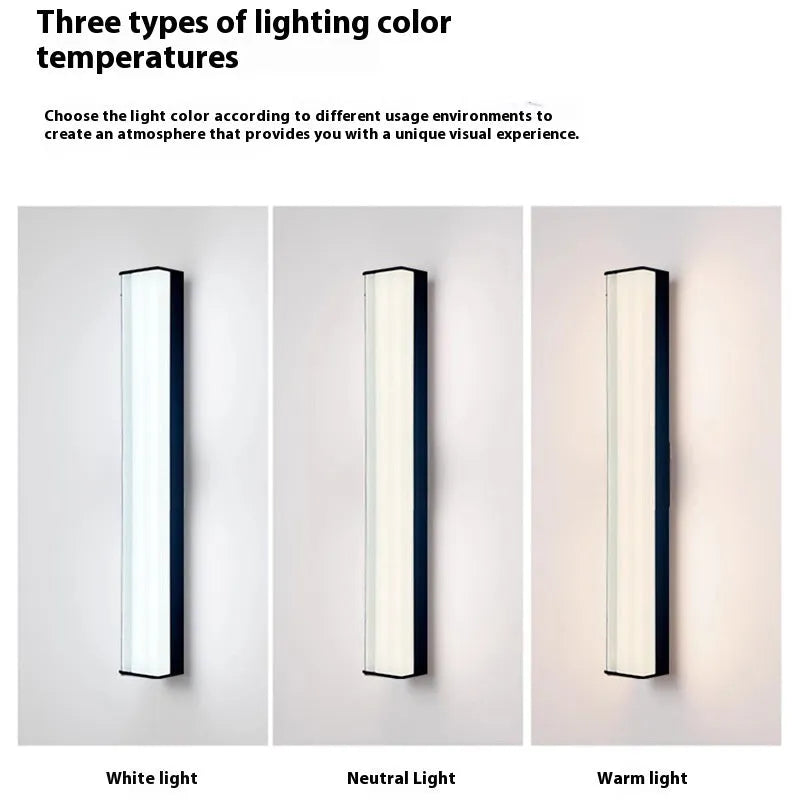Modern outdoor wall lamp shown mounted on exterior wall, available in five size options for villa and hotel lighting