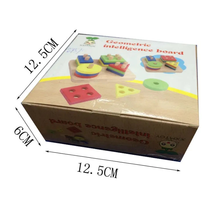 Wooden puzzle educational toy for kids with geometric shapes and sticks, colour as shown, 1 set