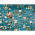 Hand-painted abstract blue floral and bird digital oil painting on linen canvas, 40x50cm unframed