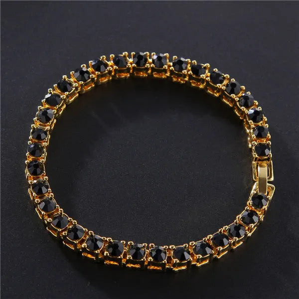 Men's silver alloy chain link bracelet with a single row of sparkling clear rhinestones.