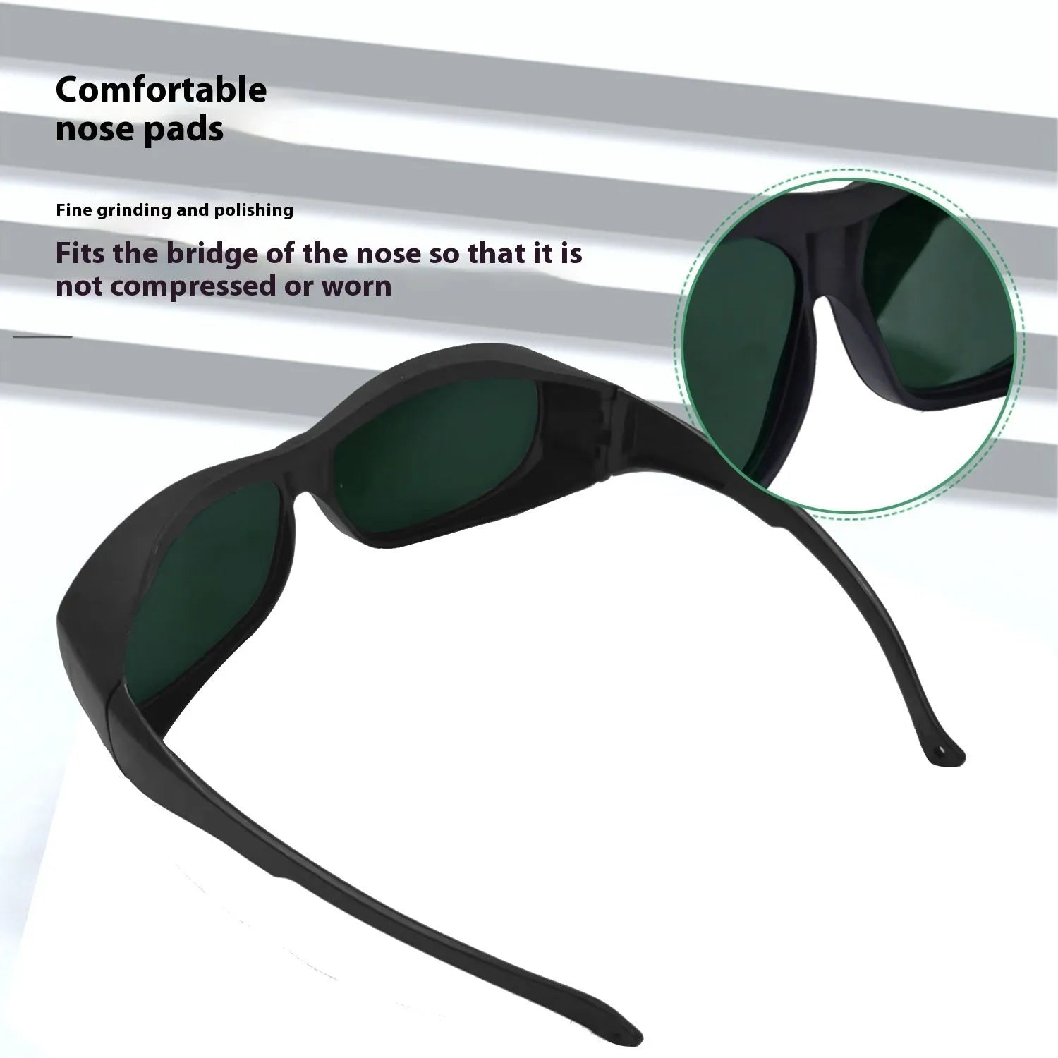 Pair of clear PC laser protection goggles for 200-2000nm wavelength, includes cleaning cloth.