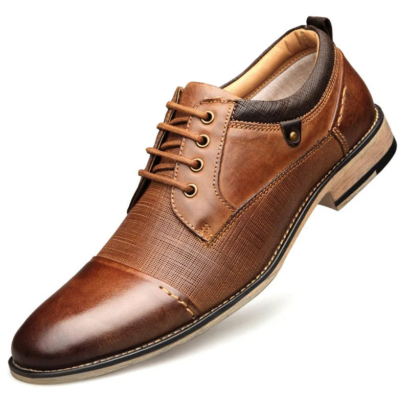 Men's brown cowhide formal shoes with rubber sole, sizes 8 to 13 including half sizes