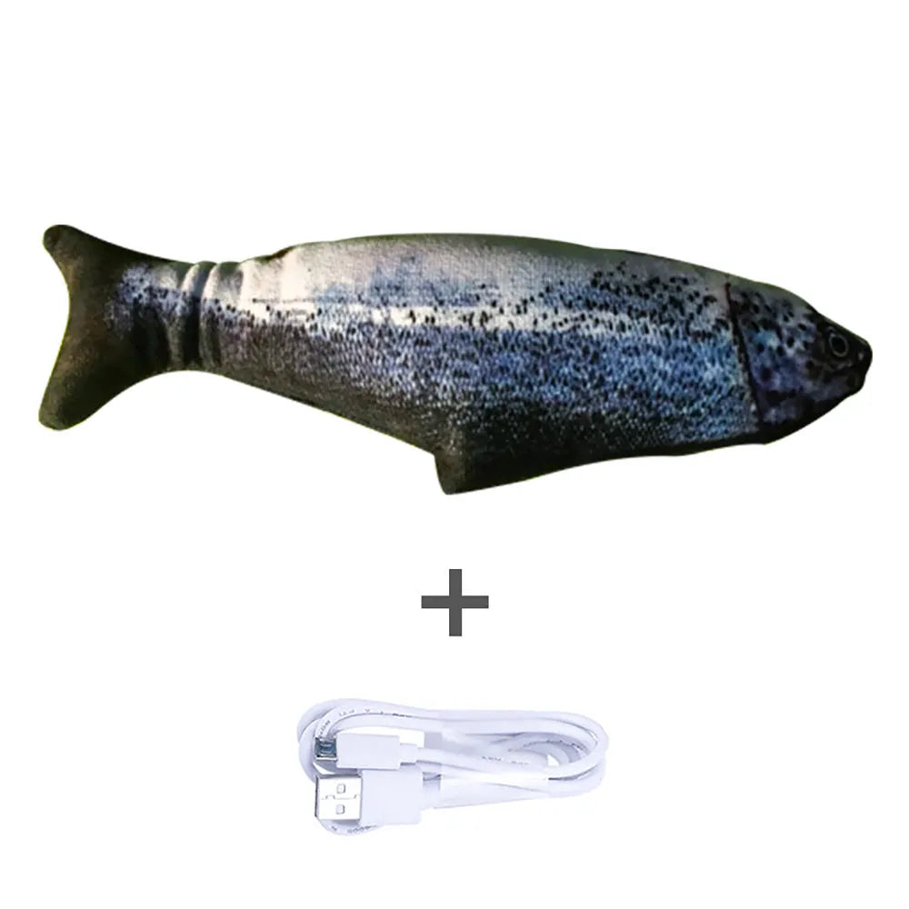 Electronic jumping fish cat toy 30cm long with USB charging cable