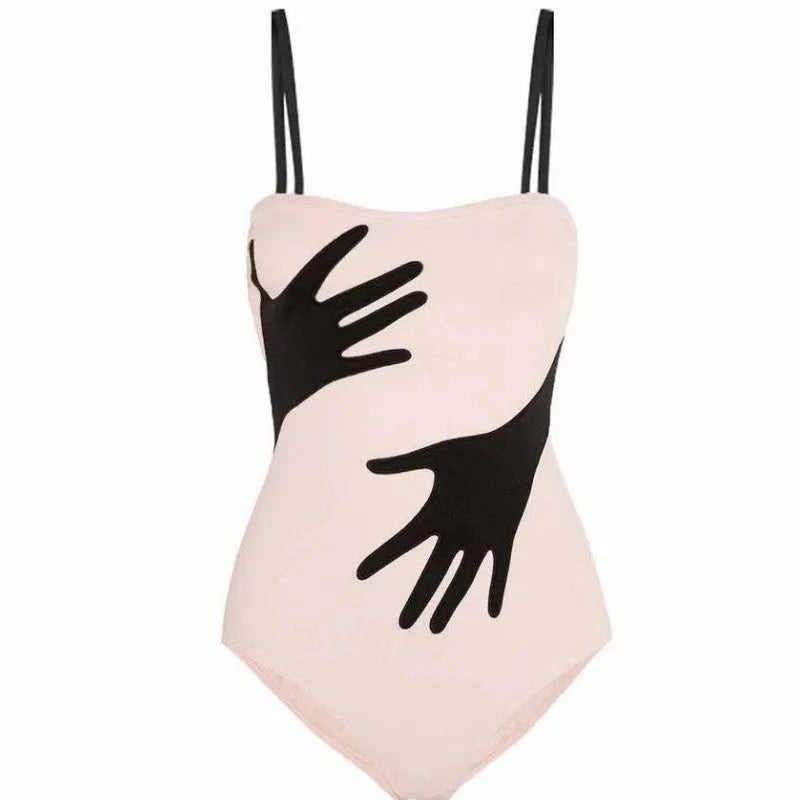 Women's one-piece bikini swimsuit with a gauze skirt attached, shown in available colours.