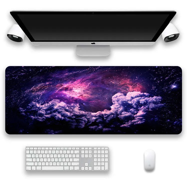 Non-slip rubber cloth keyboard mat with star mouse design printed using L heat transfer on a desk