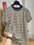 Men's black striped linen shirt with loose fit and short sleeves