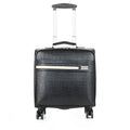 Black 18-inch PU leather business case with retractable handle, TSA lock, and airplane wheels.