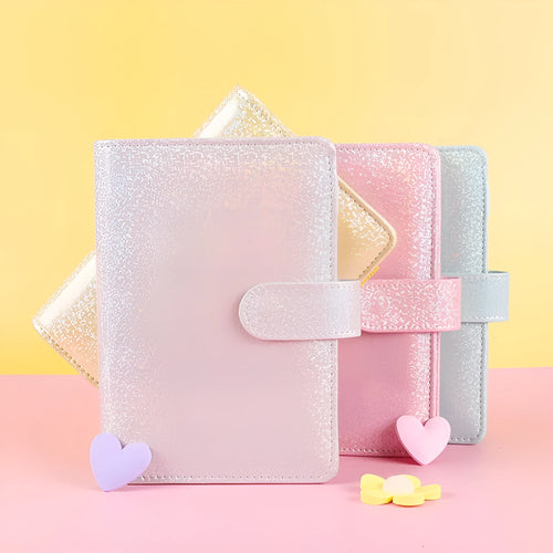 A6 clip notebook journal with imitation leather cover in Macaron style showing zipper bags and inserts