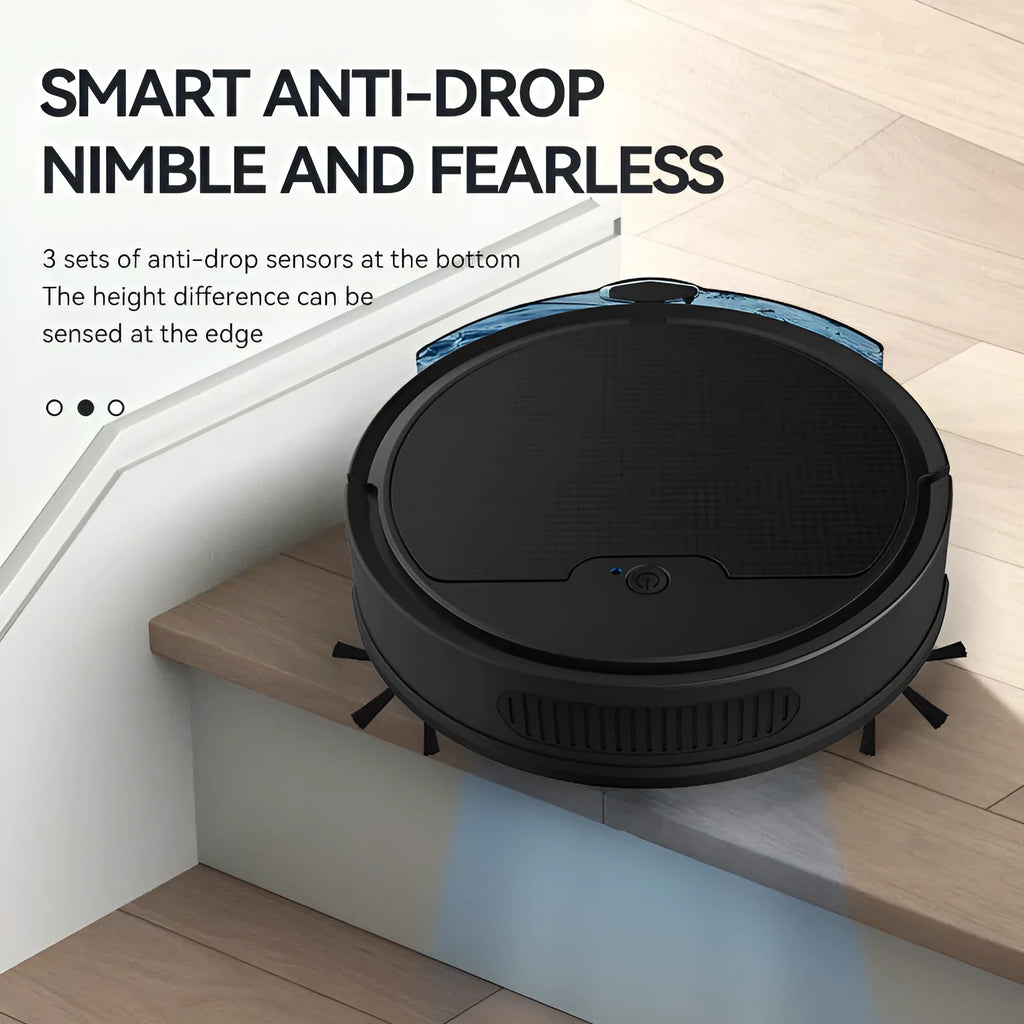 Intelligent sweeping robot with large water tank, 2000 Pa suction, in black, for floor cleaning