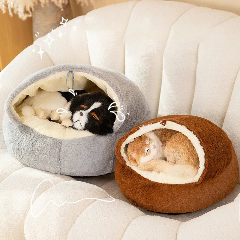 Universal kennel semi-closed sleeping cat nest dog house plush fabric in coffee colour 40cm size